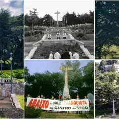 Varias imágenes de la Cruz de Ferro en Castro de Vigo, un monumento conmemorativo y un símbolo histórico.