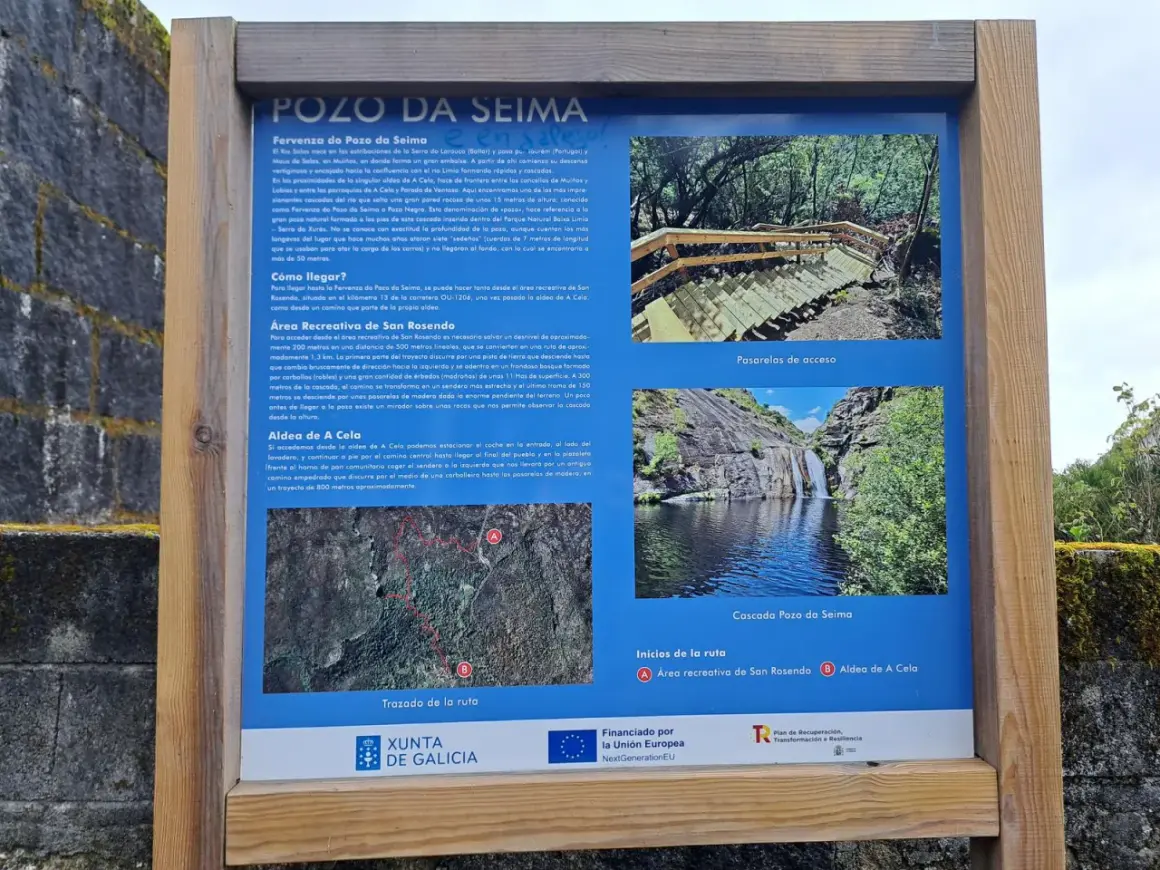 Pozo da Seima: cascada espectacular en Galicia. Senderos y pasarelas de madera te llevan a este rincón natural.